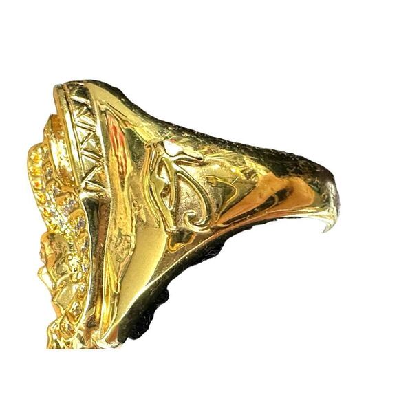 Huge Vintage King Ice Pharaoh Egyptian King Tut Gold Ring Mens 9 Crystal Studded - Picture 3 of 8
